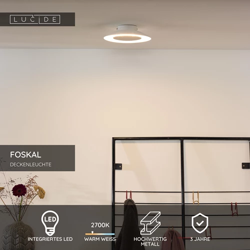 Lucide FOSKAL - Deckenleuchte - Ø 21,5 cm - LED - 1x6W 2700K - Weiß - USP